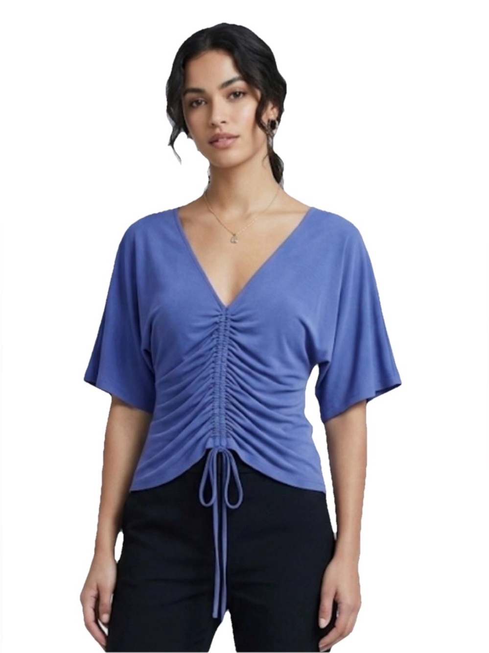 Equipment Silk Ruched V-Neck Crop Top Women’s Violet Purple Size Small